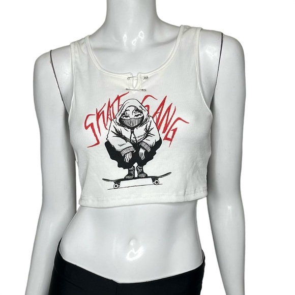 SHEIN Tops - 🤑 5/$20 SHEIN Skate Gang White Graphic Cropped Tank Top